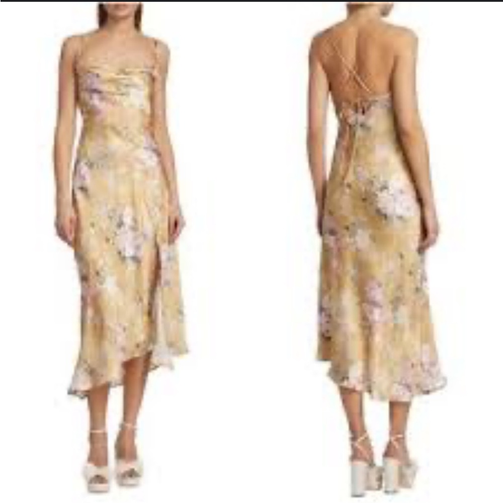 Astr Yellow Floral Satin Midi Dress